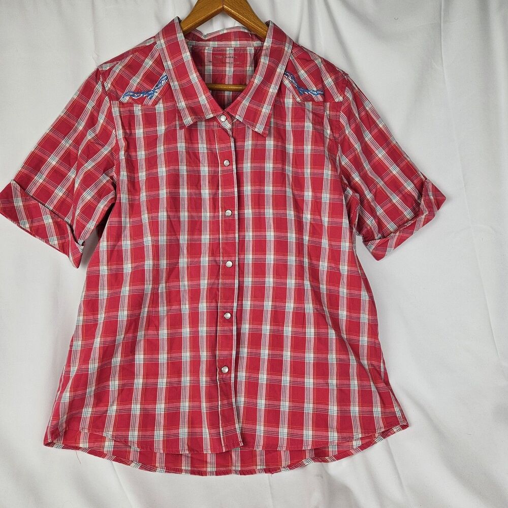 Bit&Bridle L Women's Pink Plaid Embroidered Snap Front Western Shirt